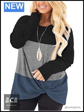 Plus Size Knotted Tunic Top Long Sleeve Loose Fit Casual Blouse